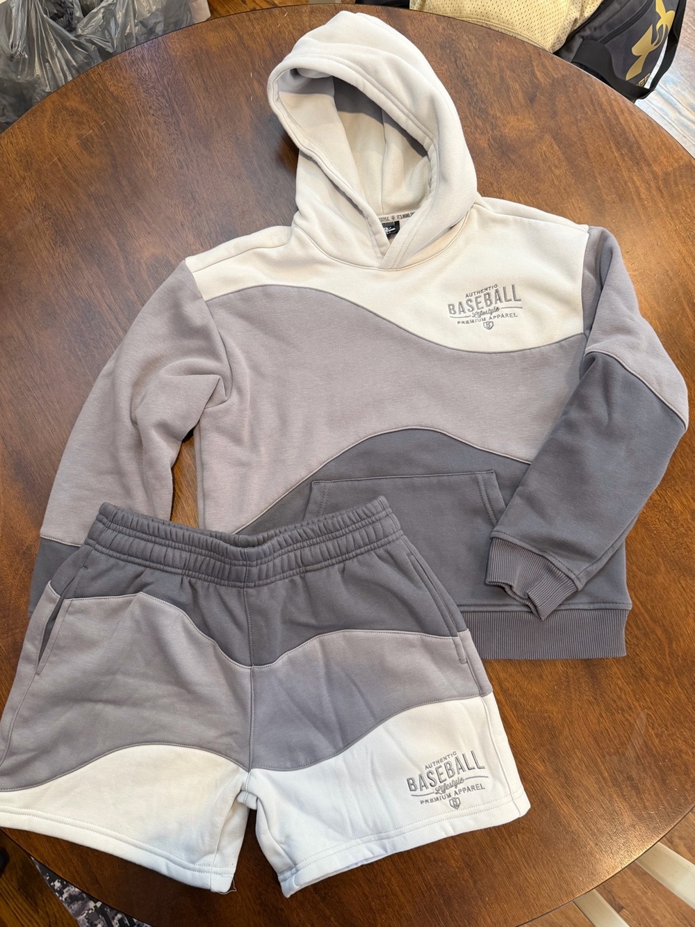Baseball Lifestyle 101 Gray Wave Hoodie and Short Set Youth Large